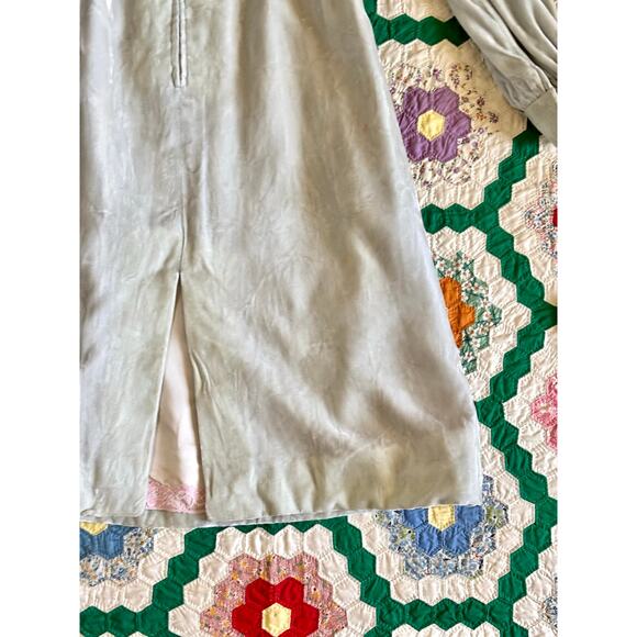 Vintage 1960s Homemade Dress Pale Blue Velvet Silk Lining Belts Wounded Bird - Picture 15 of 16